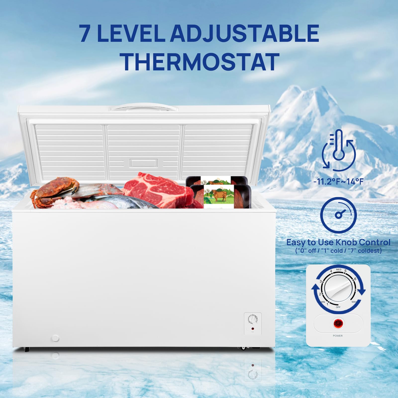 Garage Ready Freezer 20 Cu. Ft., Commercial Chest Freezer, Deep Freezer with 2 Baskets Top Opening, 7 Level Temperature Control, Easy Defrost Drain for Storage, Hunting, Large Family, with Wheels on Fridge.com