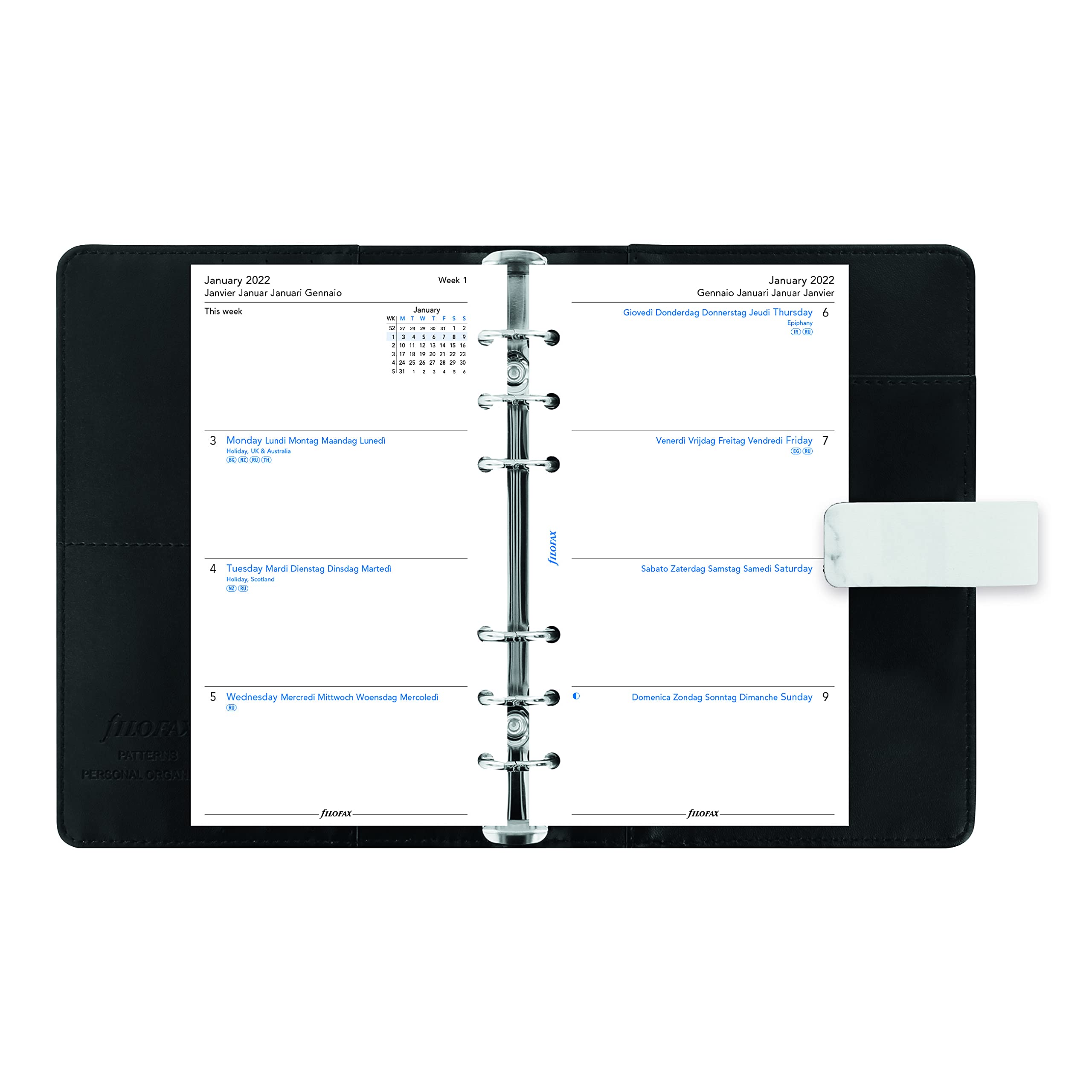Filofax Architexture Organizer, persönliche Größe, Marmor – Marmor, Lederoptik, sechs Ringe, Wochenansicht, Kalender 2022 (C028701-22)
