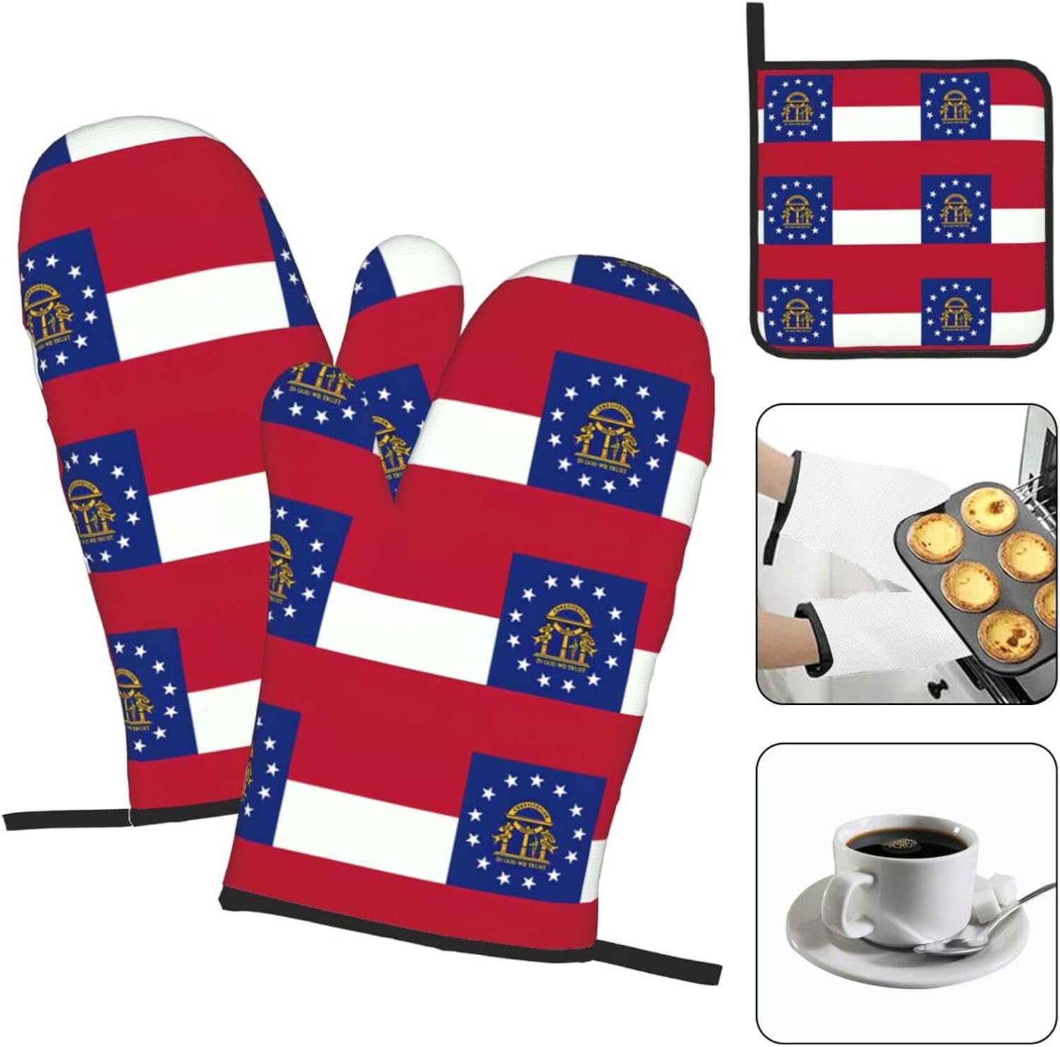 Georgia State Flag Print Heat Resistant Microwave Gloves, Used for Baking, Cooking, and Fashion Kitchen Essentials