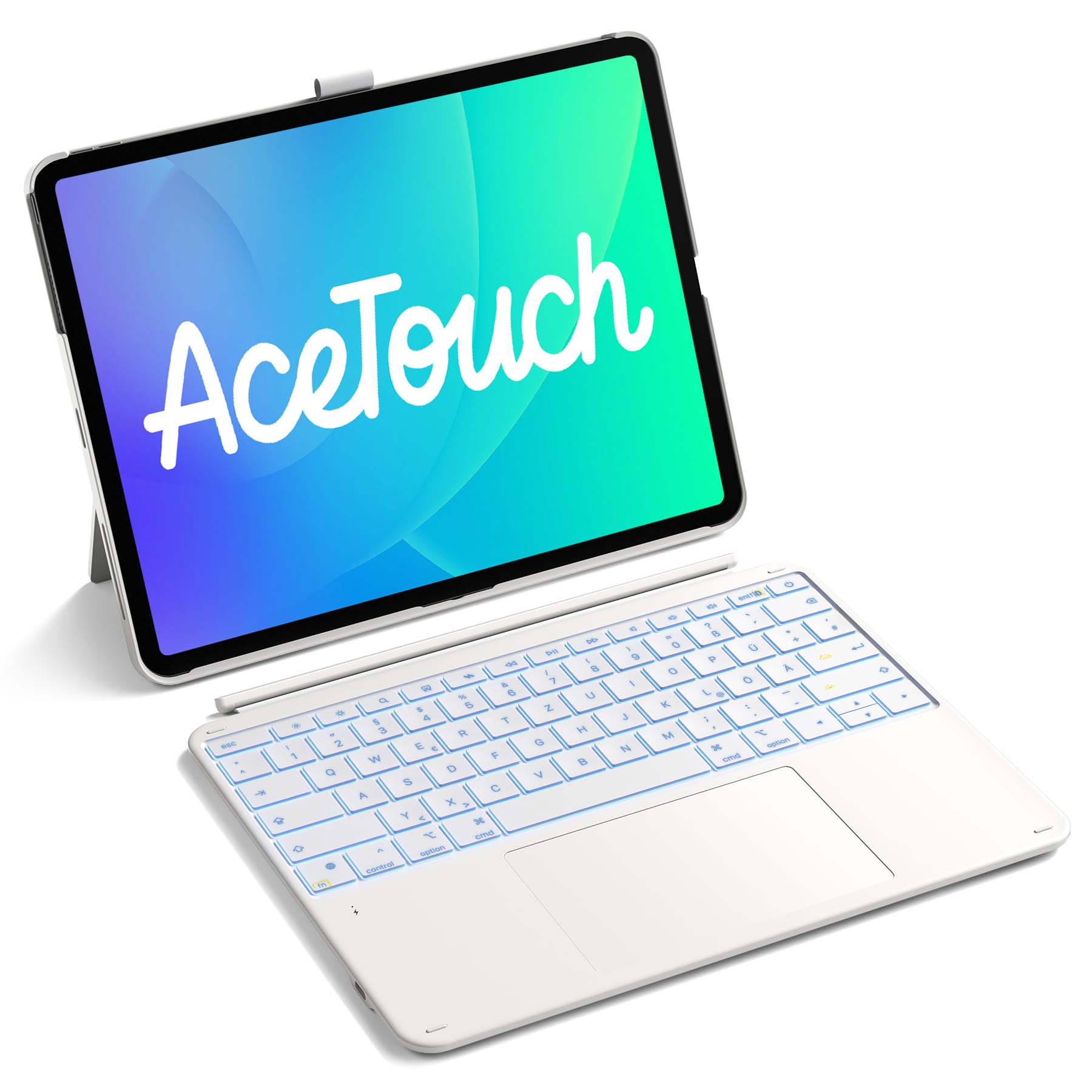 Inateck Tastatur Hülle für iPad Air 13 Zoll (2026/2025/2024,M4/M3/M2),Tastatur für ipad Pro 12.9 Zoll,6" Großes Trackpad,Abnehmbar,QWERTZ,7 Farben Hinterleuchtet,mit Stifthalter,AceTouch