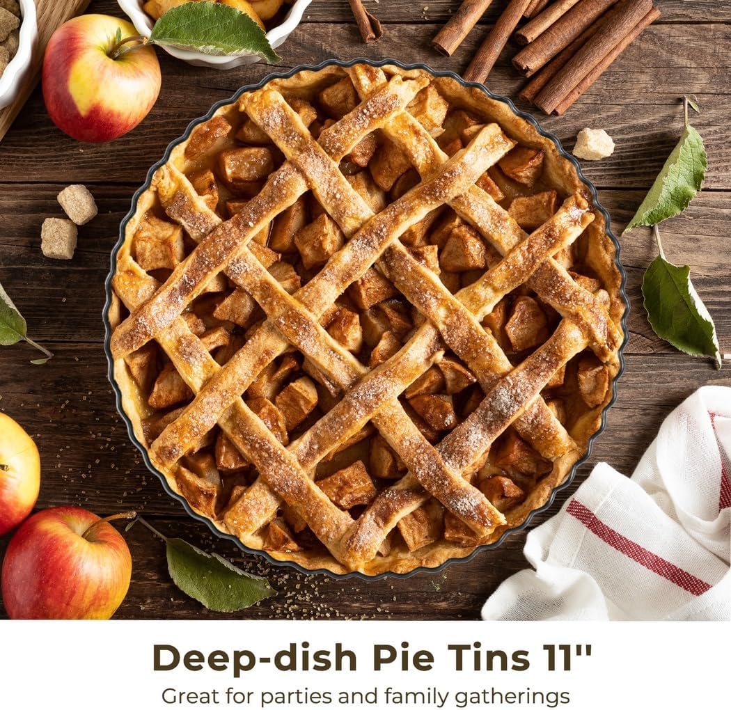 2 Packs 11'' Pie Tins, Carbon Steel Fluted Round Tart Quiche Pie Pans with Removable Bottom, Non-Stick Tart Pans Baking Dish