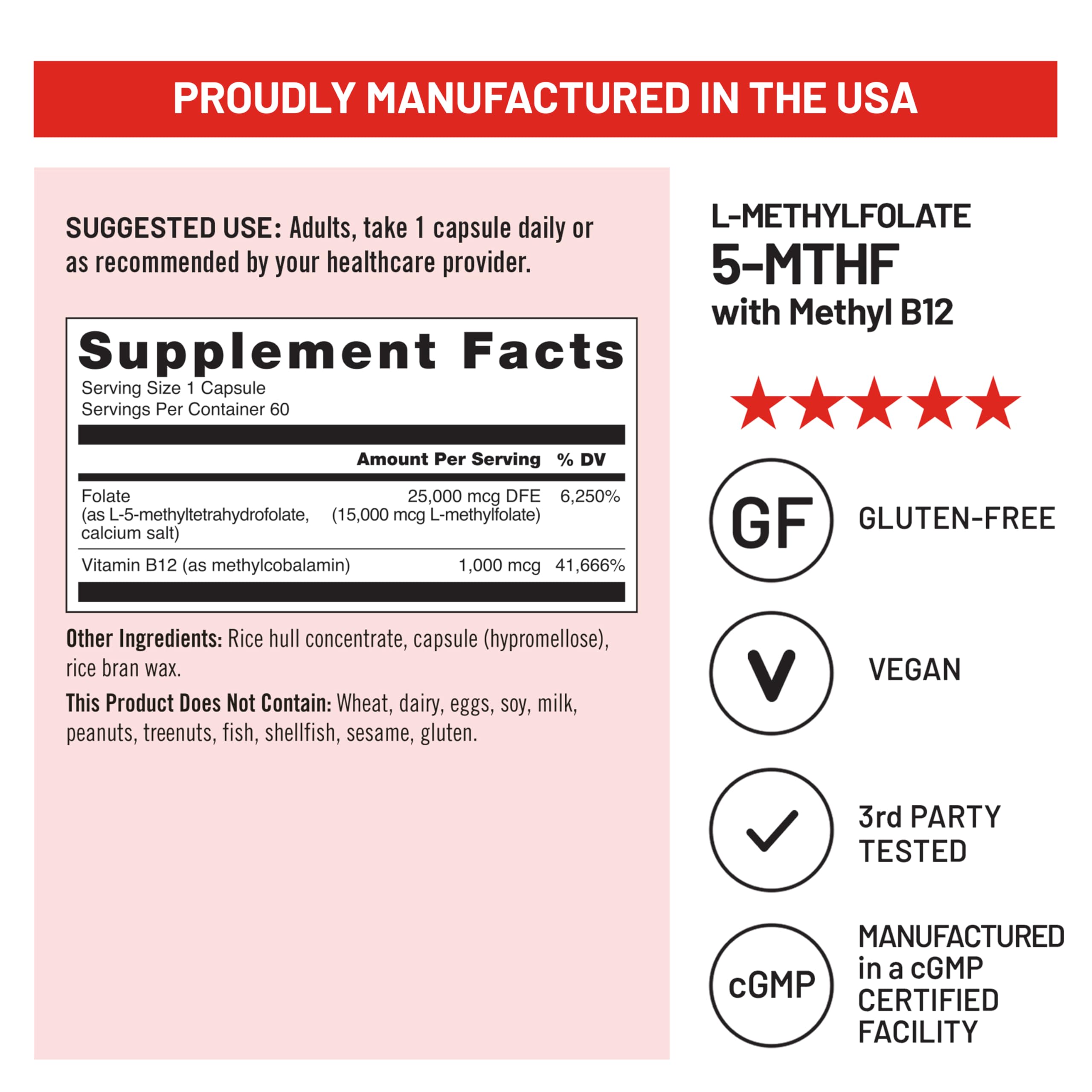 NatureWise L Methylfolate 15mg + B12 - L-Methylfolate 15mg + B12 Methylcobalamin 1000 mcg - Active 5-MTHF Form - Supports Mood & Energy - Vegan, Non-GMO, USA Manufactured - 60 Capsules [60-Day Supply] — Amazon image 6