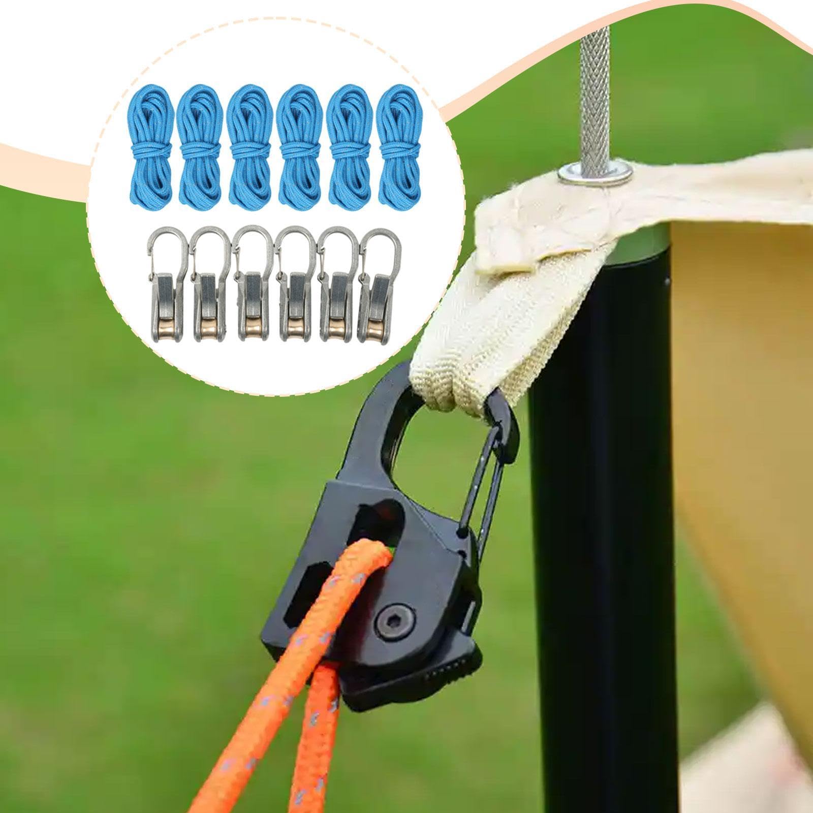 Kit di Accessori Tendicorda in 2 Pezzi, Rotolo di Paracord, Pratico, Sicuro, in Nylon, Acciaio Resistente, Adatto per Campeggio, Fissaggio Tende, Atti
