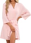 U2SKIIN Femmes Tencel Coton Kimono Robe, Peignoir court doux léger, V-col Spa Loungewear avec poches