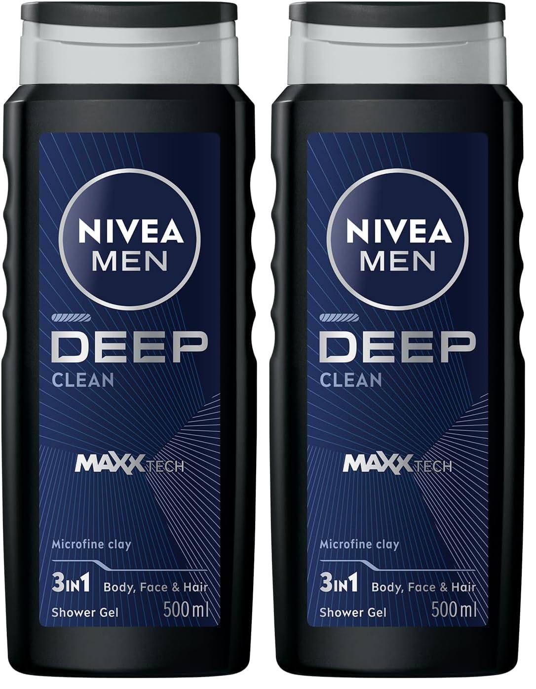 NIVEA MEN Erkek Deep Dimension Duş Jeli 500 ml,Derinlemesine Temizlik,Bakımlı Cilt,Vücut,Yüz ve Saç İçin,Ferah Koku,Aktif Karbon (2 paketi)