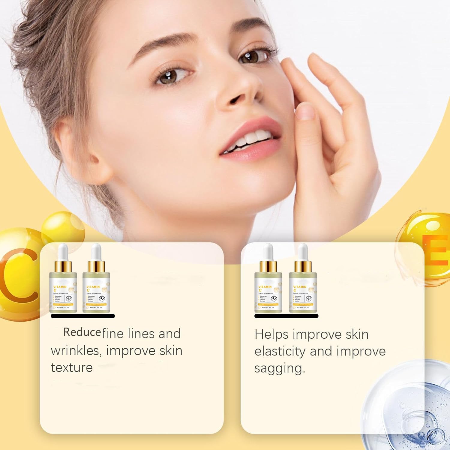 Serum do twarzy z witaminą C Plus, serum nawilżające z witaminą C, serum rozjaśniające ciemne plamy, rozjaśnia i nawilża skórę, nawilżające, przeciwzmarszczkowe (8 szt.)