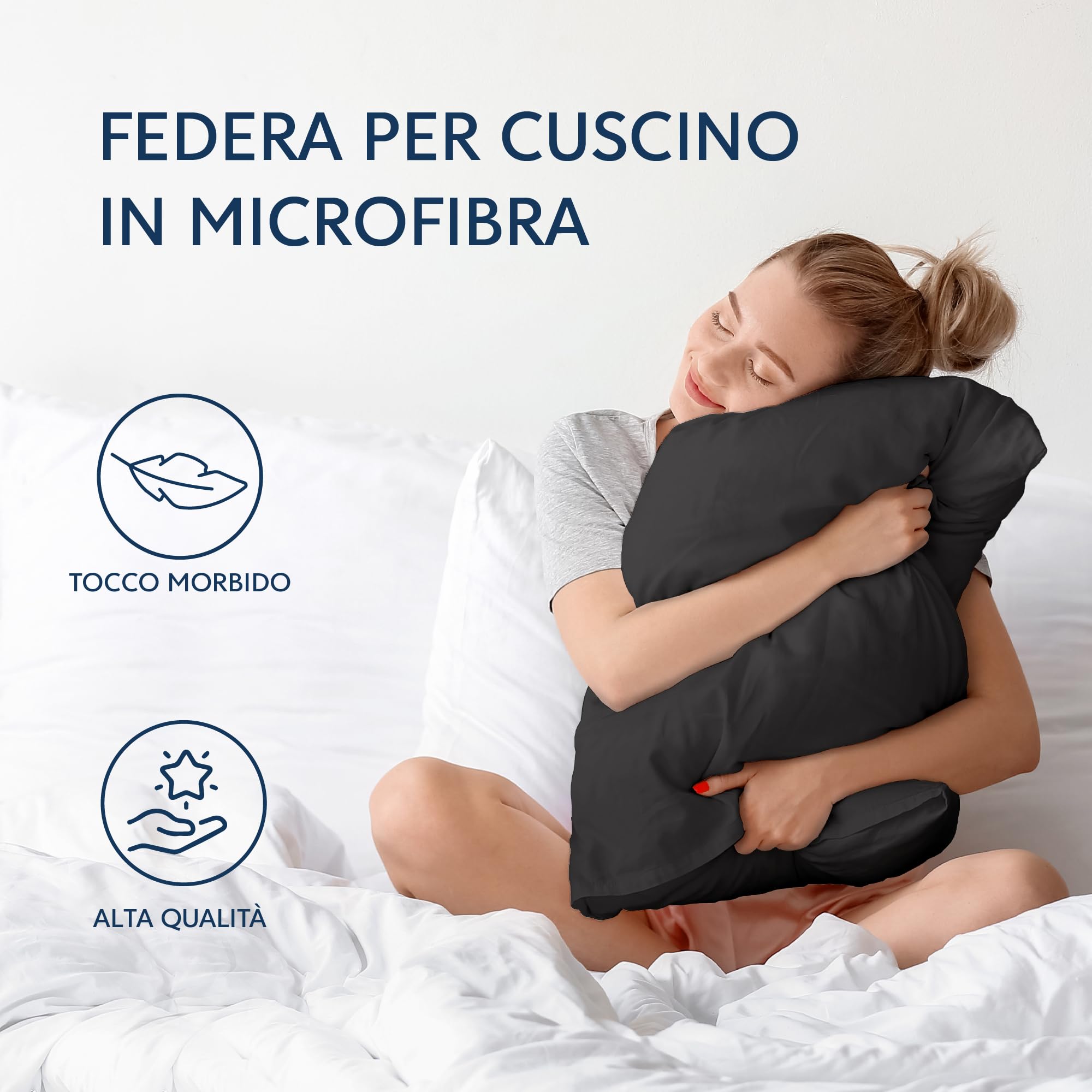 Federe Cuscini 80x80 (Set 2) Dreamzie in Microfibra OEKO-TEX Certificazione - Copri Cuscino Dolce Grigio Scuro