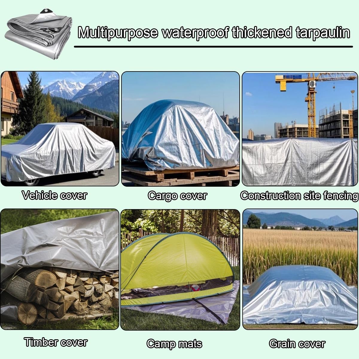 Telone spesso impermeabile in polietilene, telo multiuso per campeggio, canottaggio, escursionismo, resistente al gelo e durevole. Dimensioni: da 2 x 2,5 m a 10 x 10 m (include 6 x 15 m)