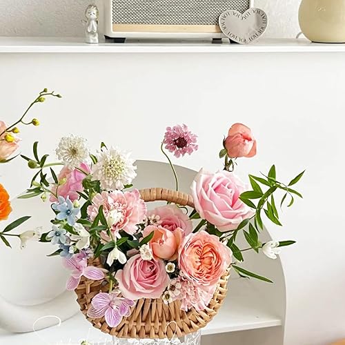 Miniatura 8 de BEIJIALY 4 cestas pequeñas de mimbre con asa, cestas de flores para bodas, cesta de flores de mimbre de ratán, mini canasta de picnic, cesta de