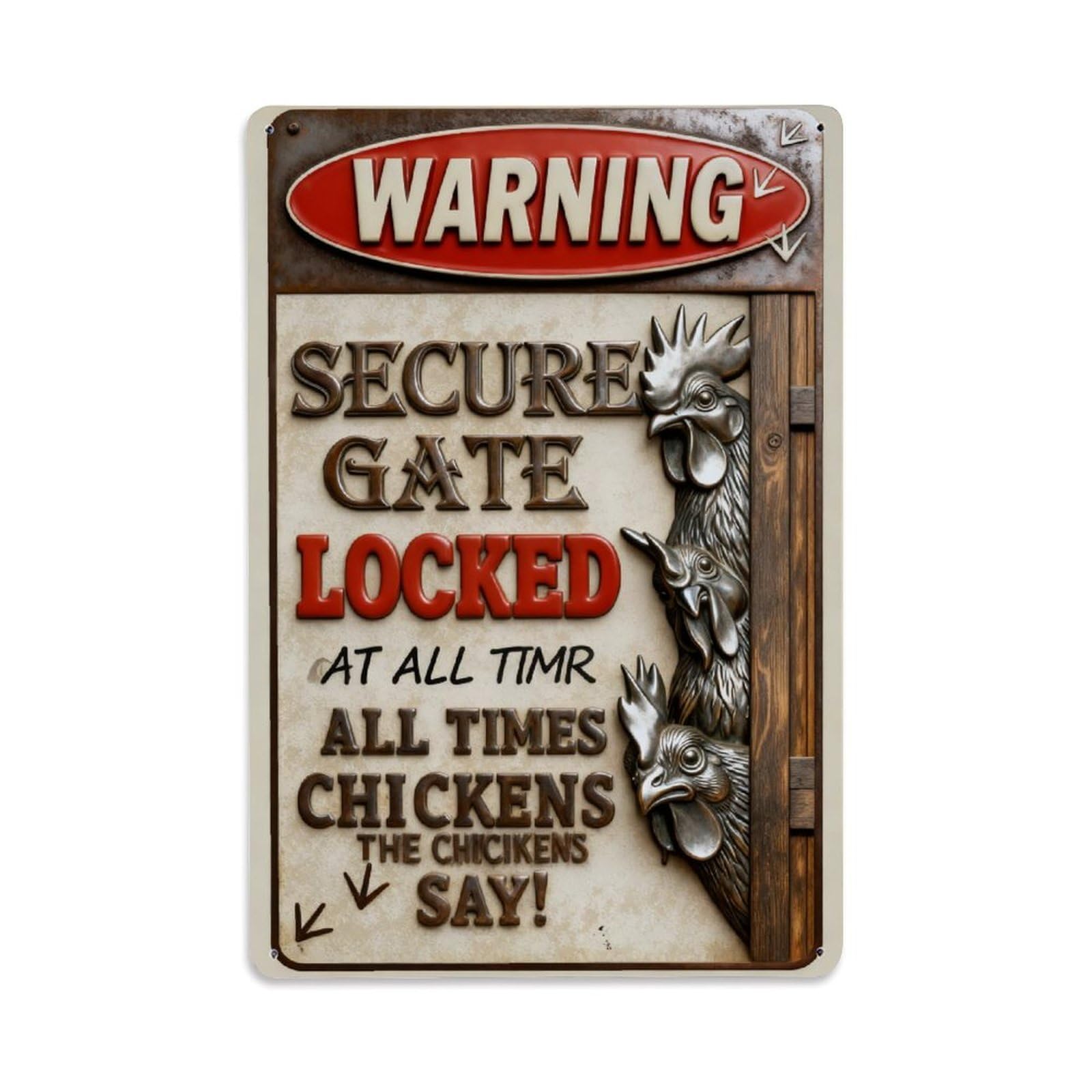 Notice Keep Gate Closed Chickens Say Vintage Metal Tin Sign Retro Wall Decor, Bar Garage Cafe Kitchen Home Wall Art Poster Decoration 8x12inches