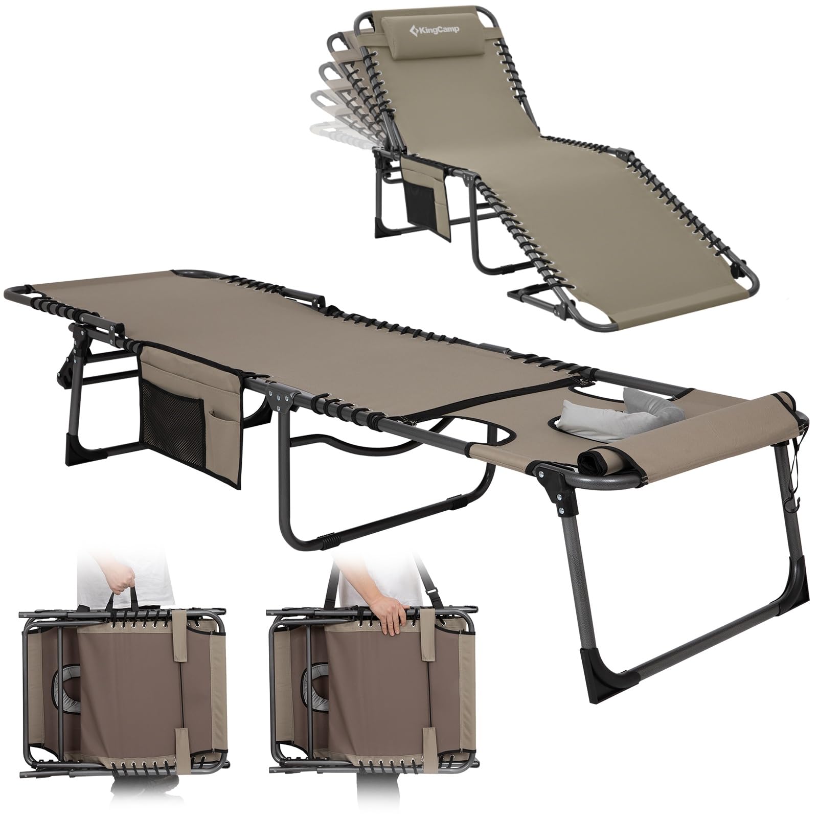 KingCamp Tanning Chair with Face Hole, Lounge Chairs Outdoor Folding Comfy Adjustable 5-Position Lay Flat Foldable Chaise Chaser Lounger for Outside