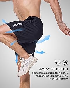 TEEPIRE Men's Athletic Shorts with Pockets and Elastic Waistband, Quick Dry Activewear Workout Short for Gym, Running