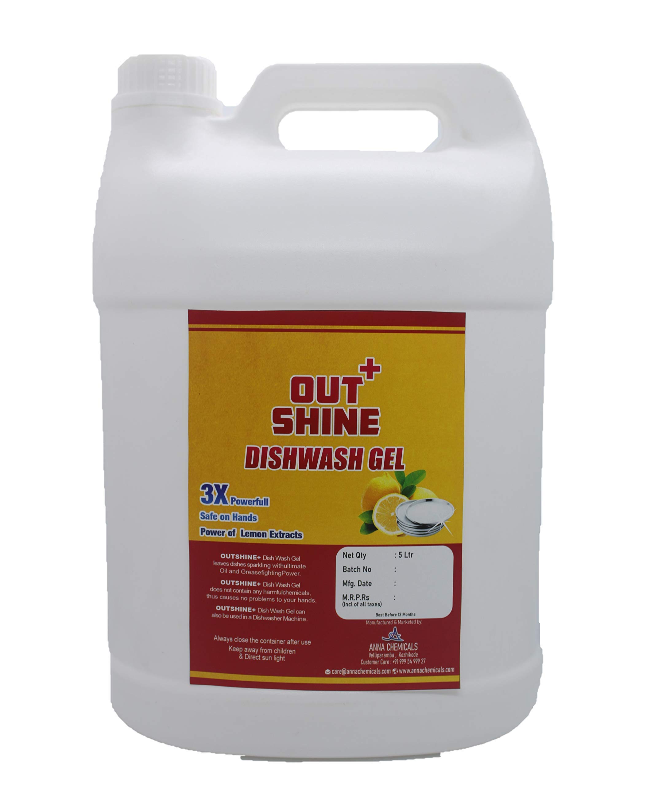 Outshine+ Premium Dish Wash Gel 5L | Concentrated Dish washing detergent Liquid | Dish cleaning gel | Dishwasher detergent | Dish wash gel (5 Litre)-picture-19
