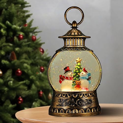 Miniatura 40 de Globo de Nieve Cardinal, Globo de Nieve Musical de Muñeco de Nieve Navideño tipo Linterna con Luces con Temporizador de 6H a Batería y Alimentado