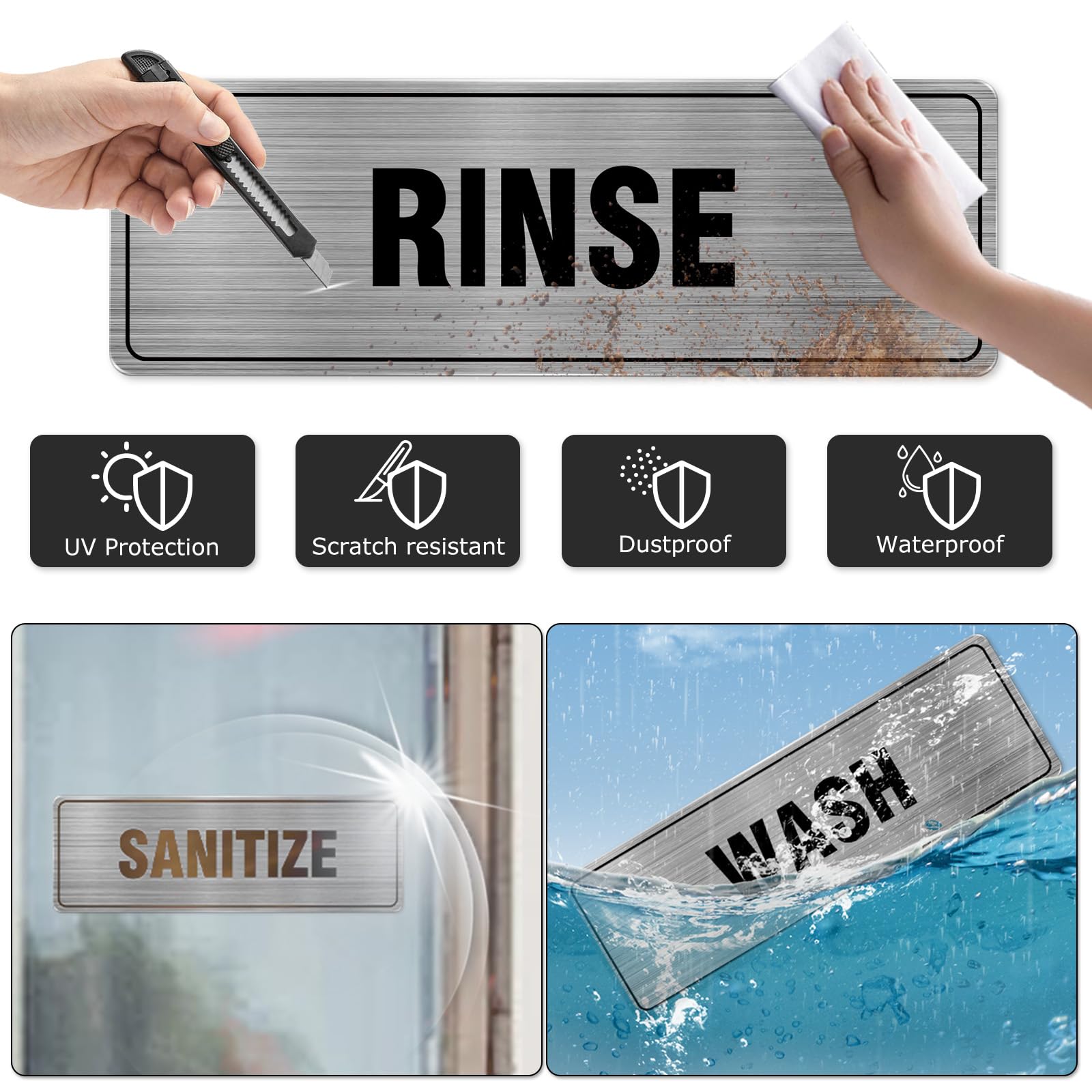 Wash Rinse Sanitize Signs - 3 Pack -4