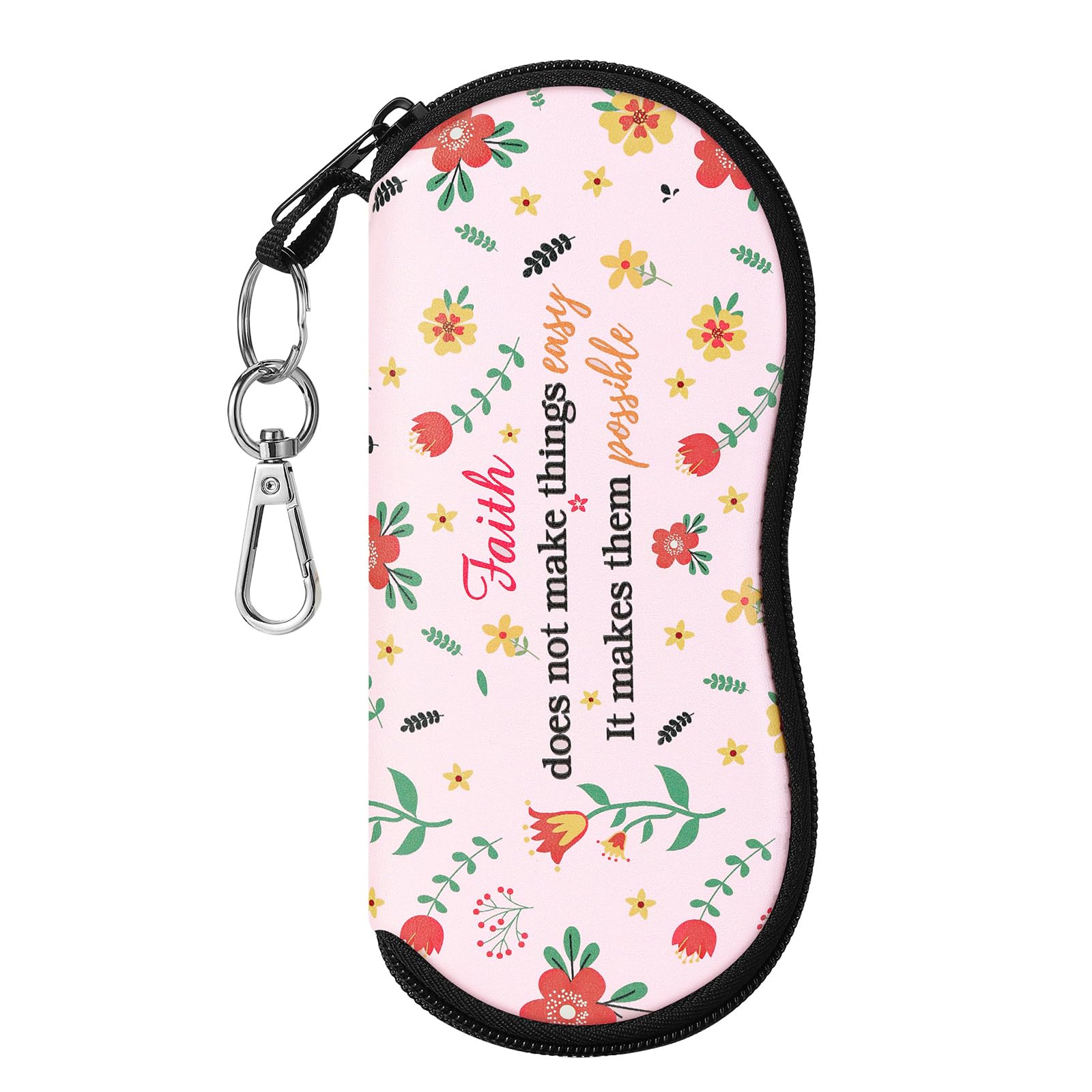 Moko Men's Pink Flowers Eyeglass Soft Case, Zippered Neoprene Sunglasses Pouch With Clip For Wo,