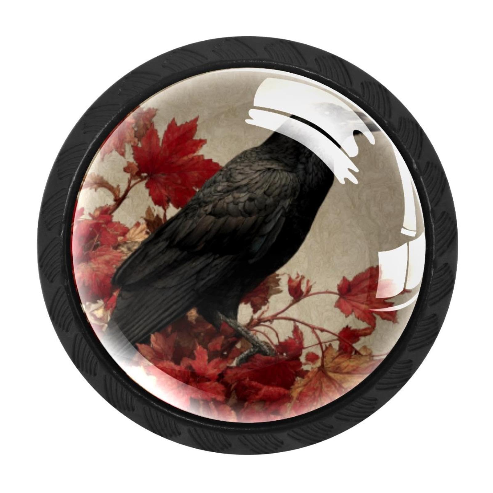 CHENZZZZ Crow Autumn Leaves (2) Drawer Knobs Pull Handles 4 Pcs Glass Cabinet Drawer Pulls for Home Kitchen Office Cabinet Cupboard