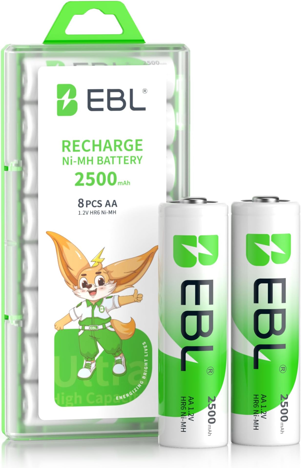 EBL 8 Pack AA Rechargeable Batteries 1.2V 2500mAh High Performance Pre-Charged AA Batteries