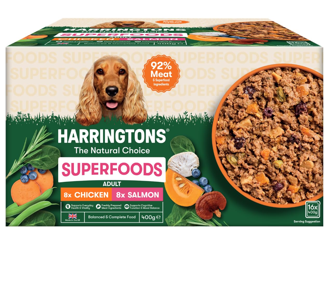 Harringtons Superfoods Wet Adult Dog Food Chicken & Salmon 16x400g