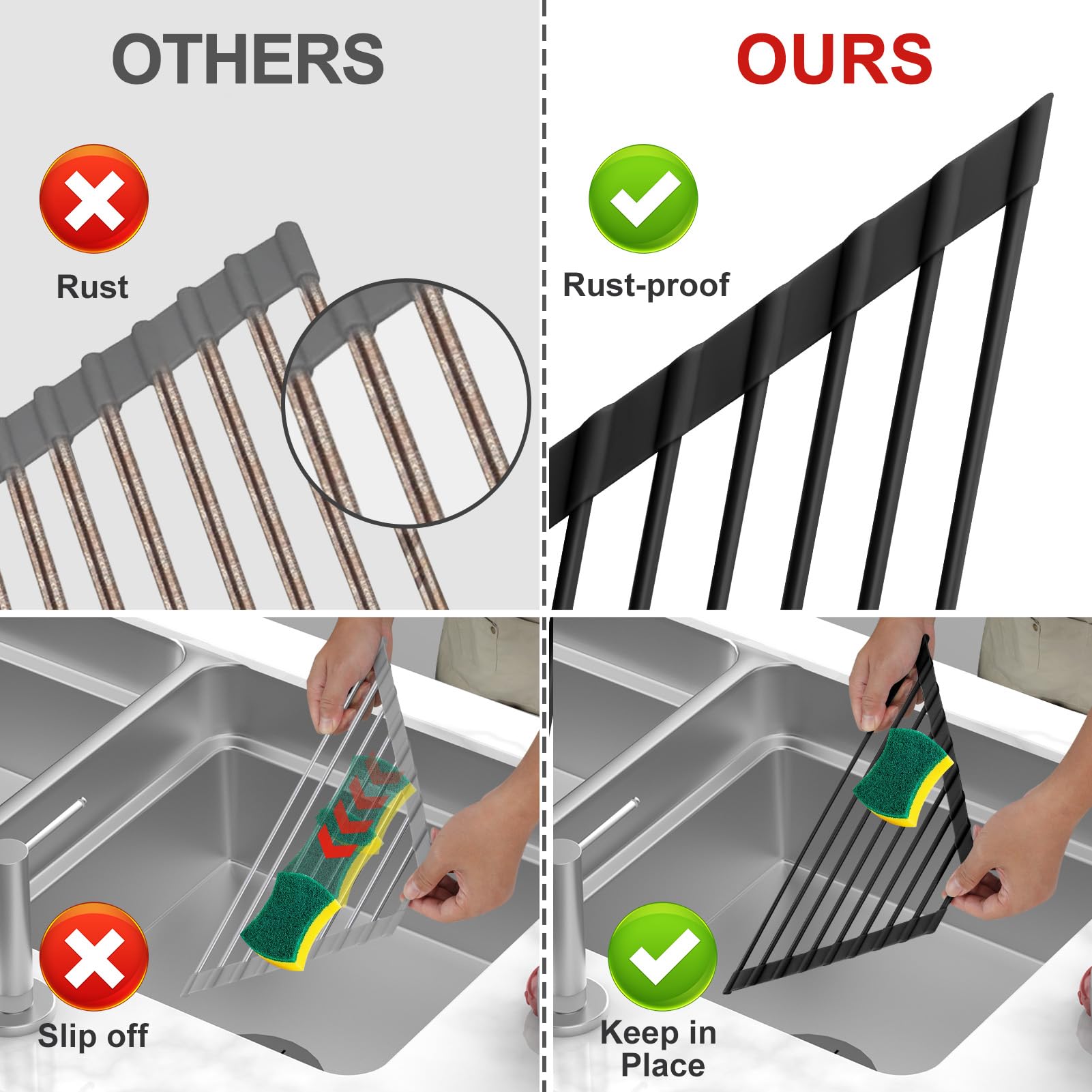 Snapklik.com : MERRYBOX Triangle Roll Up Dish Drying Rack Over The Sink ...