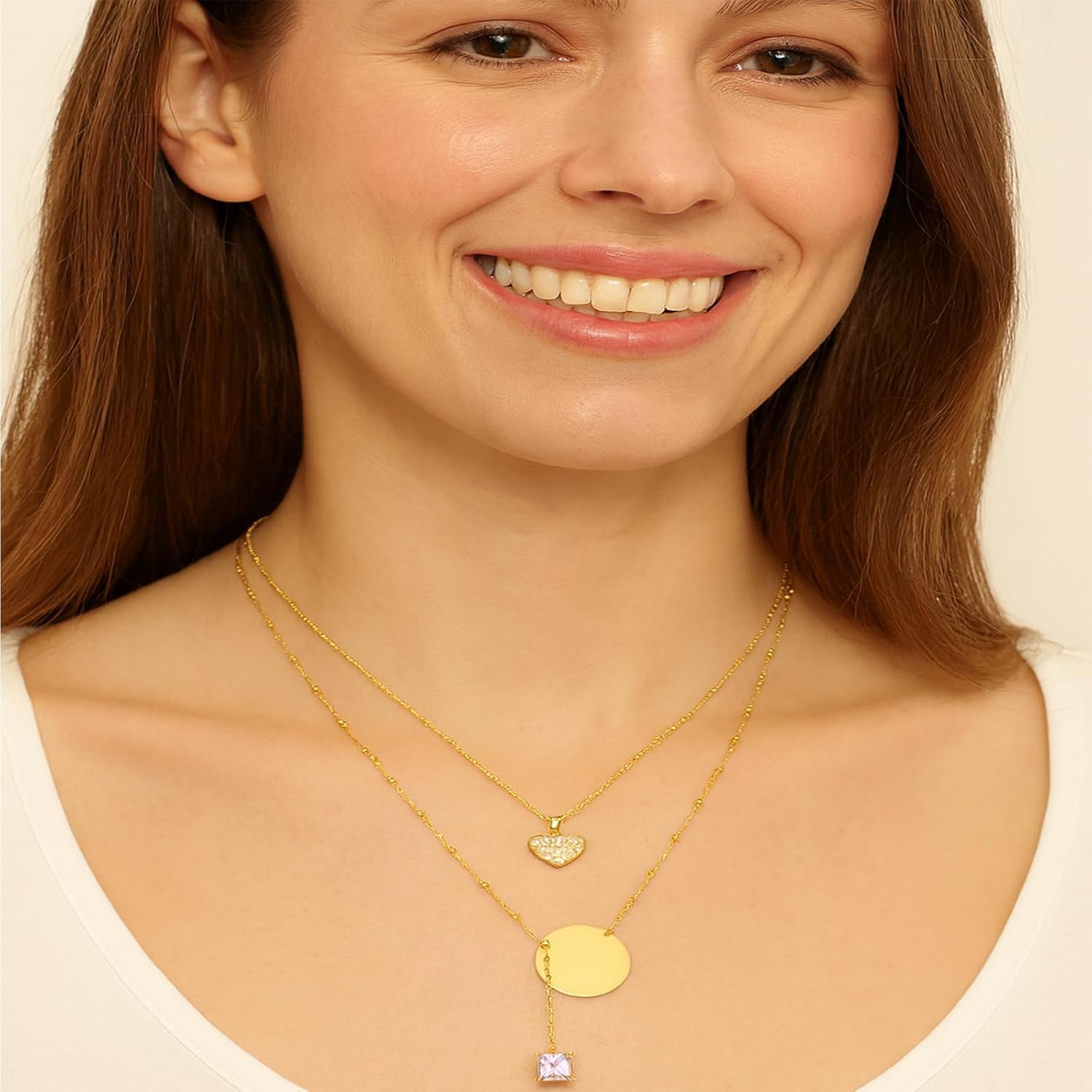 Natural Gemstone Layered Necklace for Women 18k Gold Plated Bead Chain Necklace Healing Crystal Gemstone Jewelry Birthday Gift for Wife Girlfriend Mother - Image 5