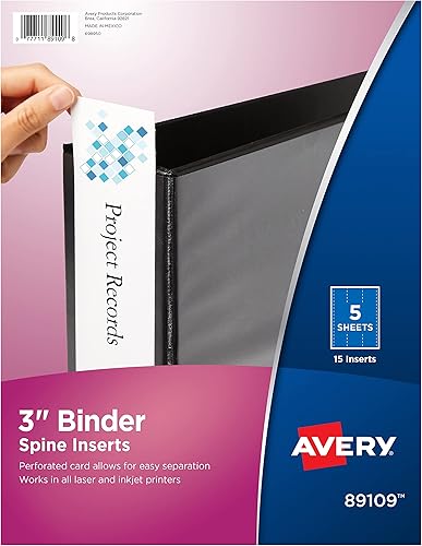 Miniatura 11 de Insertos para lomo de carpeta Avery, para carpetas de argolla de 1-1/2 pulgadas con ancho de lomo de 2.1", 25 insertos de cartulina (89105)