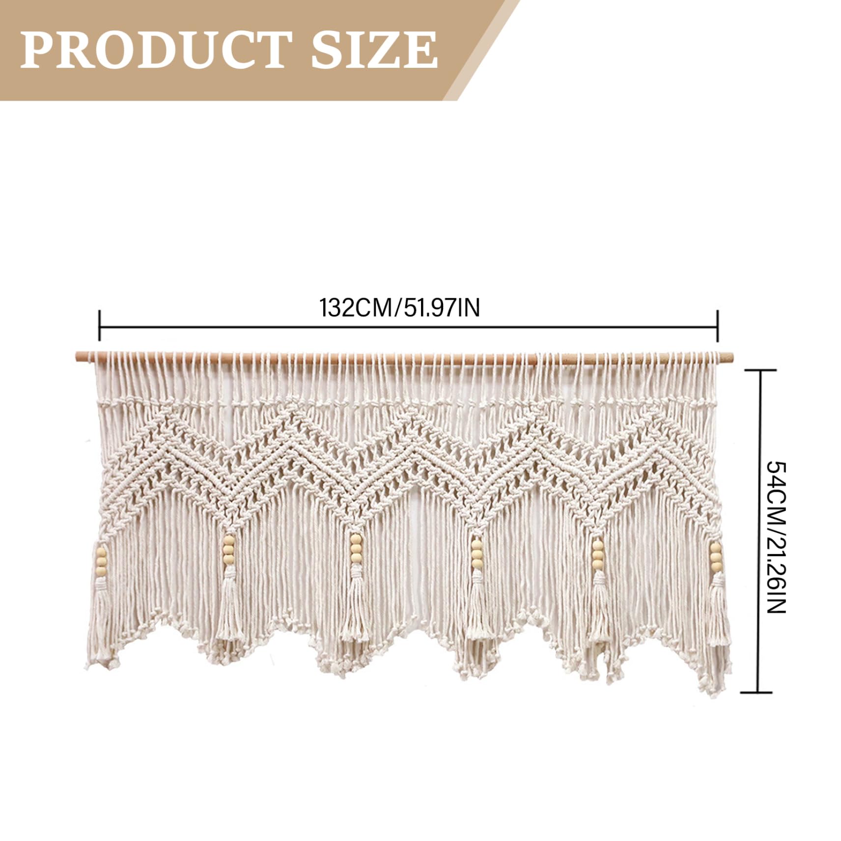 Tende Macrame per finestre, mantovana Macrame Intrecciata da 52x21 Pollici in Corda di Cotone, mantovana Boho Corta a Parete per la Cucina Camera da Letto Bagno Soggiorno portiera Balcone &&