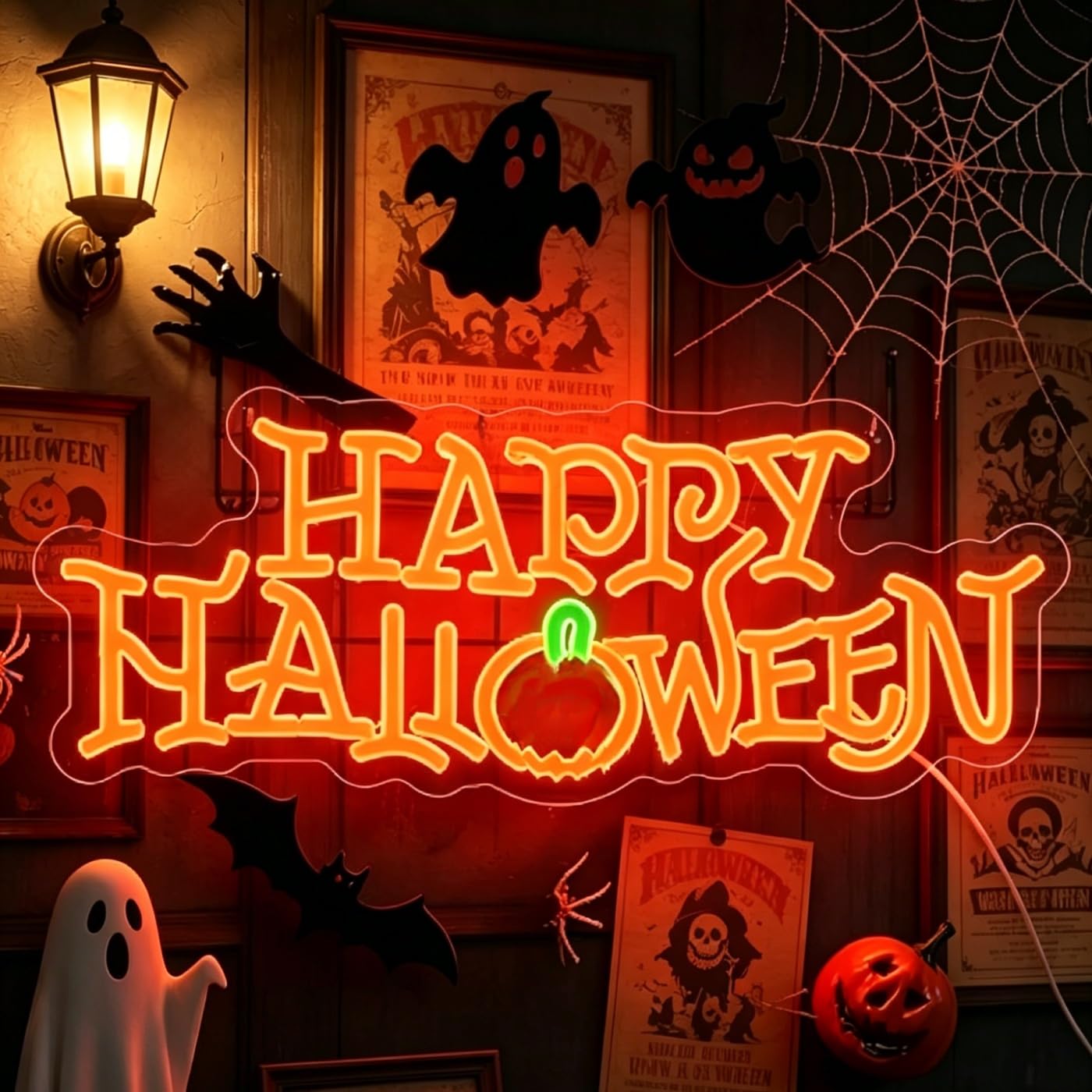 Happy Halloween Neon Sign, Colorful LED Wall Decor with Bat & Witch Hat Design for Spooky Party, Dining Hall Club Home, Bar & Window Halloween Decoration Gifts USB Powered