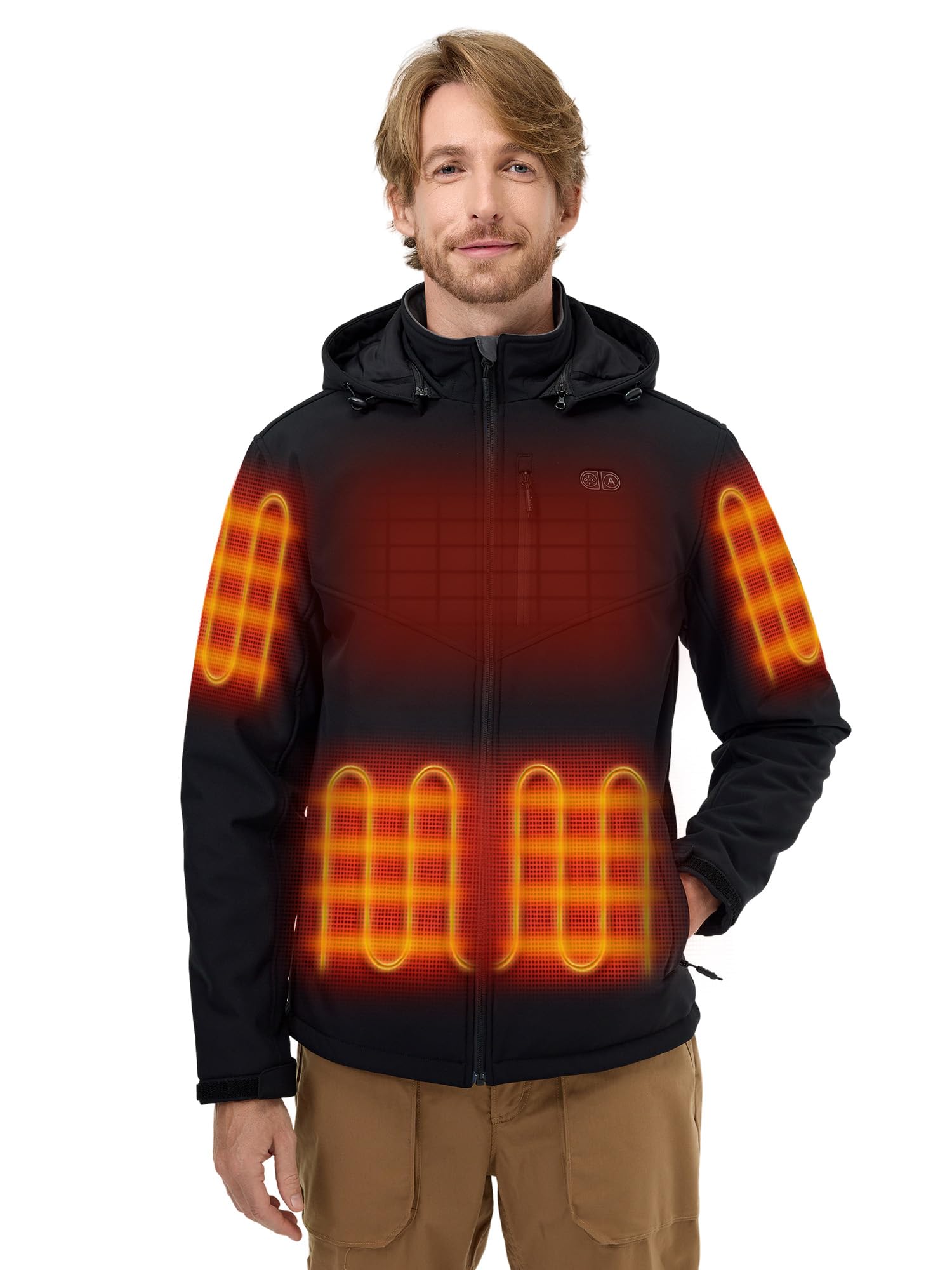 Men's Dual Control Heated Jacket with 5 Heat Zones (Pocket Heating), Heating Coat with Battery