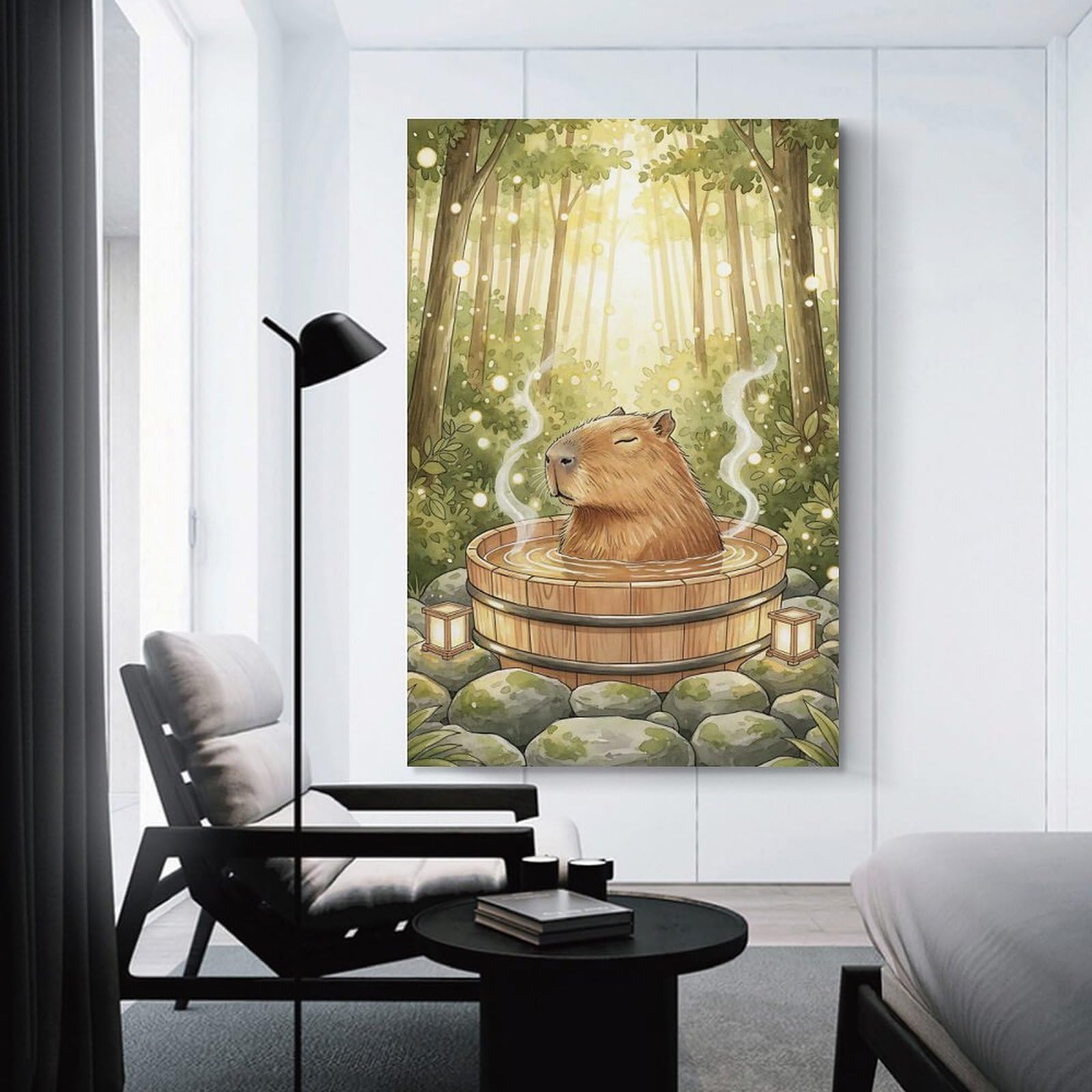 Junmoney Unframe-Style-10 Decorative Wall Artwork Capybara Bath Rub Shower Funny Animal, 24X36inch(60X90cm), For Sofa Walls, Lounge Or Home Corners, Modern Wall Decor For Cosy Interiors