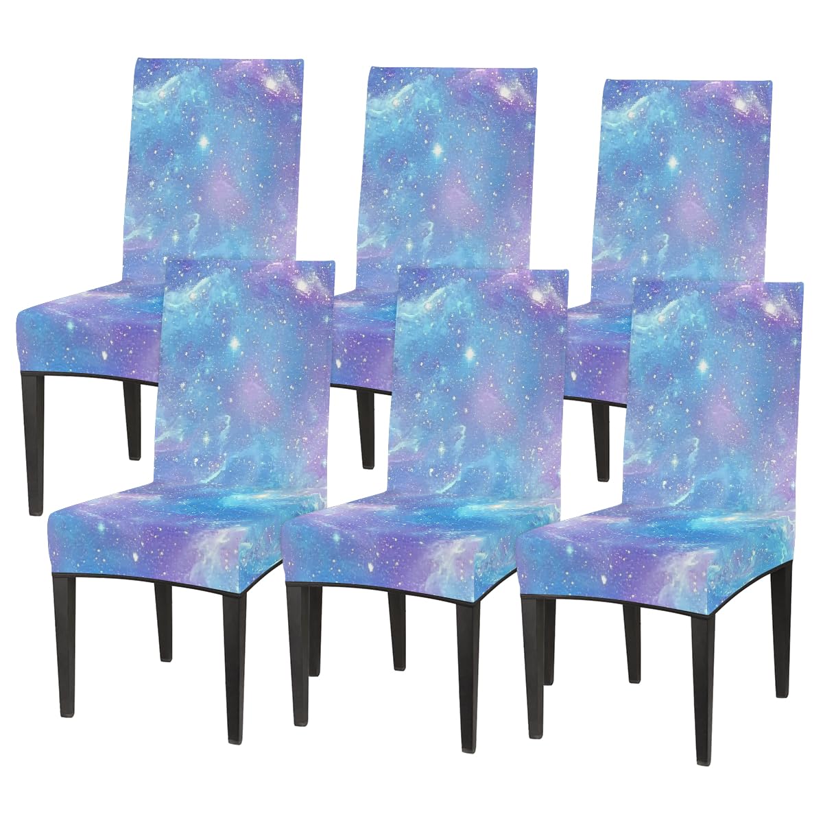 Mexpekil Esszimmerstuhlhussen mit violettem Galaxie-Muster, waschbar, Stuhlhussen für Küche, Hochzeit, Party, Dekoration, 6 Stück
