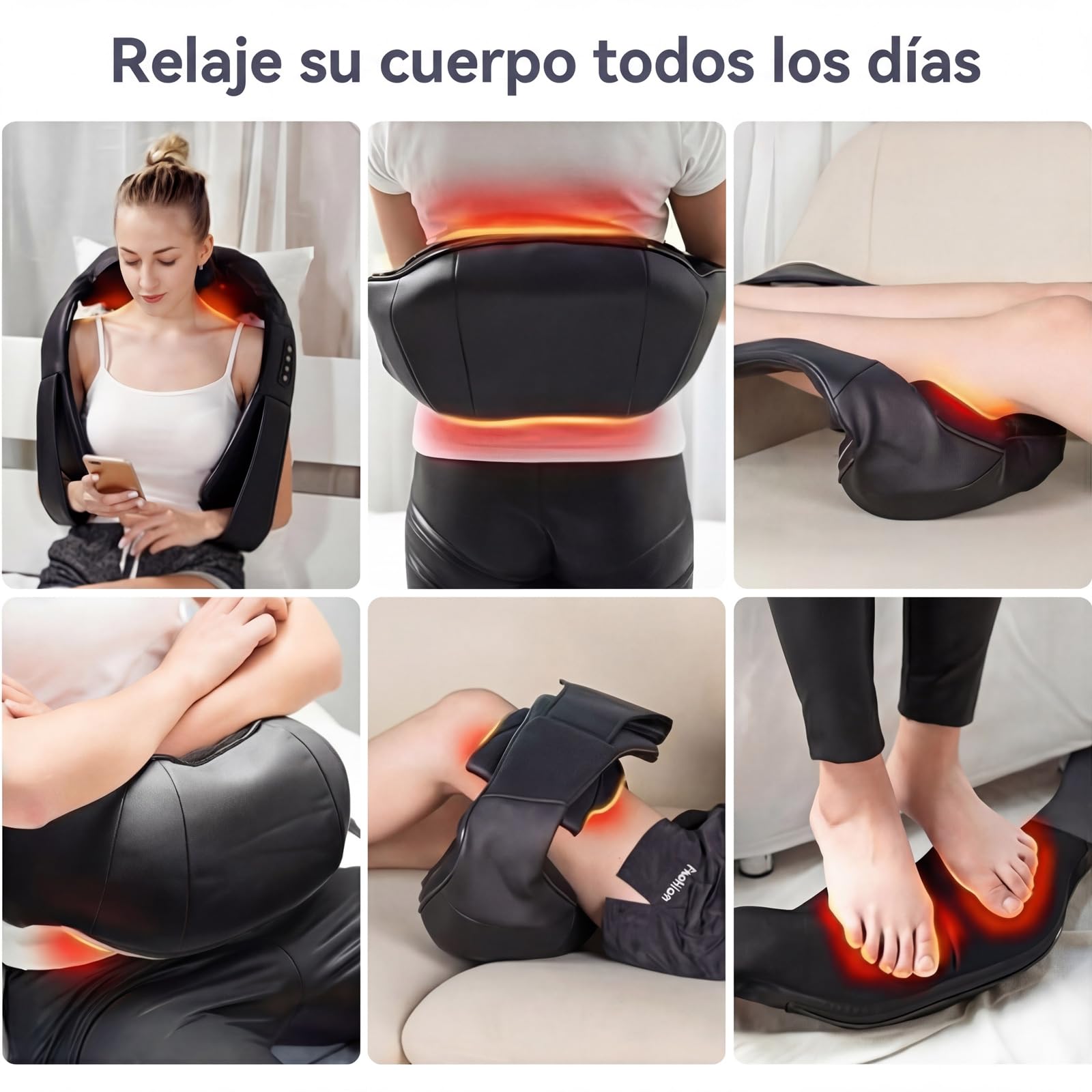Masajeador Cervical y Espalda, Masajeador con Función de Calor, Masajeador Cervical con 3D Rotación y Masaje de Amasamiento Shiatsu Intensidad Ajustable, Maseajor Cervical y Espalda para Casa y Viaje — view 6