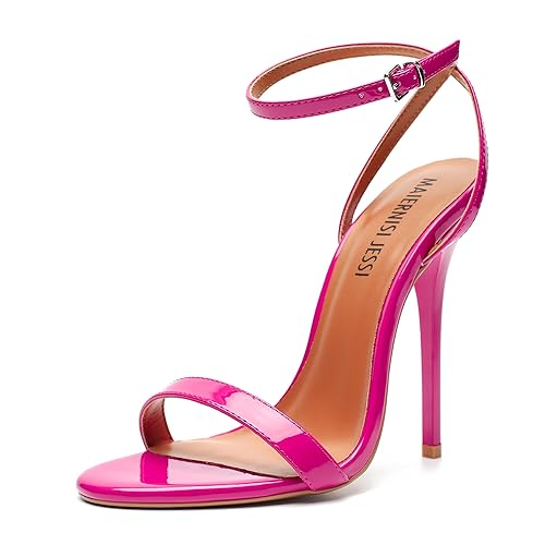 MAIERNISI JESSI Unisex Men's Women's Strappy Sandals Heels, Stilletos High Heeled Ankle Strap Slingback Sandals - 13 Women/11.5 Men - Hot Pink
