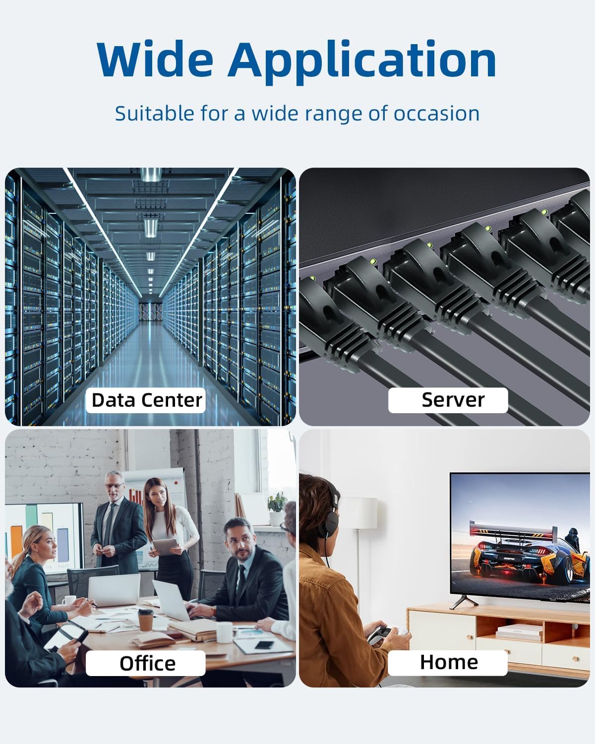 Yauhody CAT 6 Ethernet Cable 15ft 12-Pack Black, High Speed Solid Flat CAT6 Gigabit Internet Network LAN Patch Cords, Bare Copper Snagless RJ45 Connector for Modem,Router,Computer(15ft,12Pack,Black)