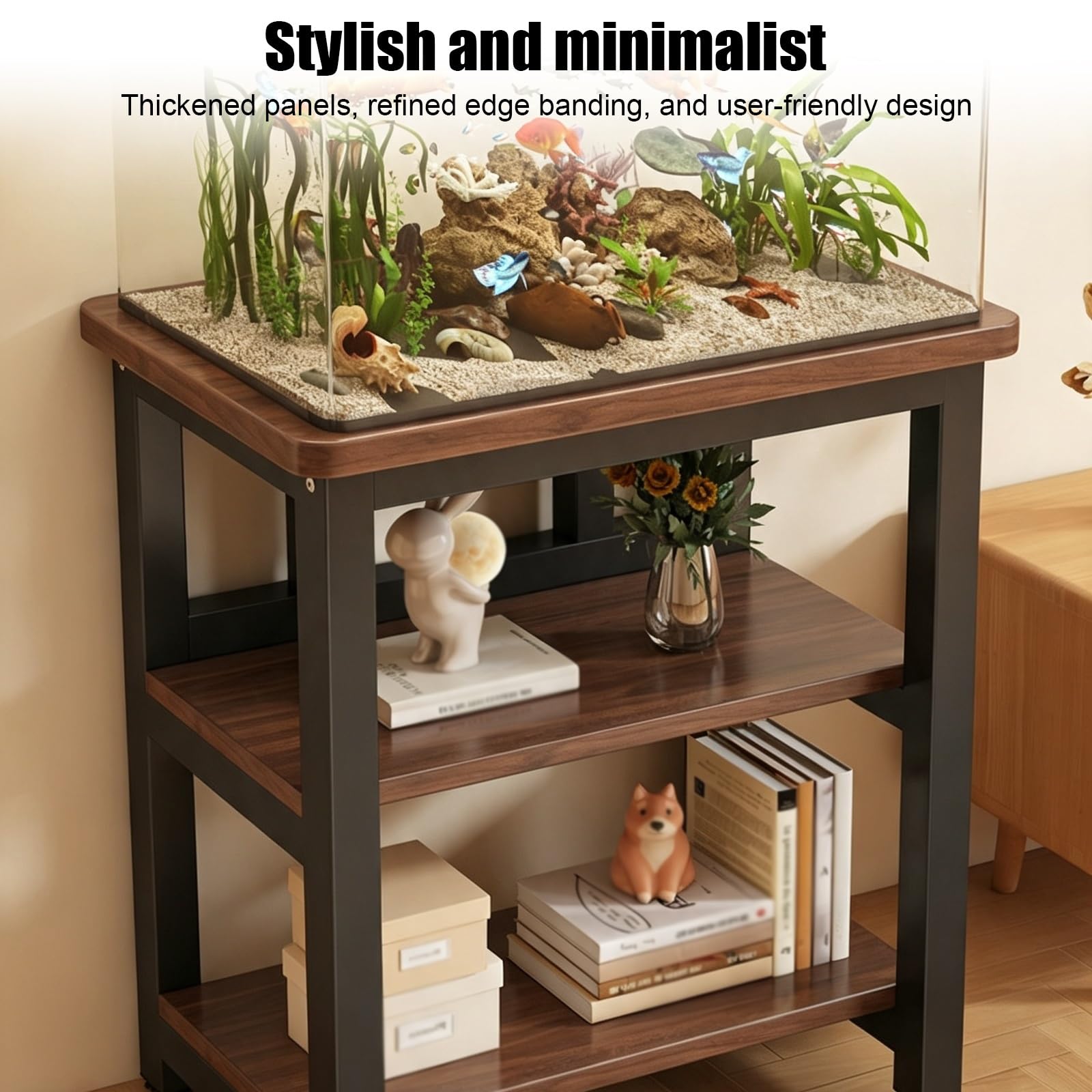 Acquario con Mobile, Mobile per Acquario | Piano del Tavolo Ispessito, Design con Doppia Barra di Supporto, Portata di 250 kg(Stone,50x40x74cm/20x16x29in)