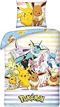 Pokemon Pikachu et amis POK 9820 Parure de lit avec housse de couette 135 x 200 cm et taie d'oreiller 80 x 80 cm Certifié Öko-Tex Taille standard allemande
