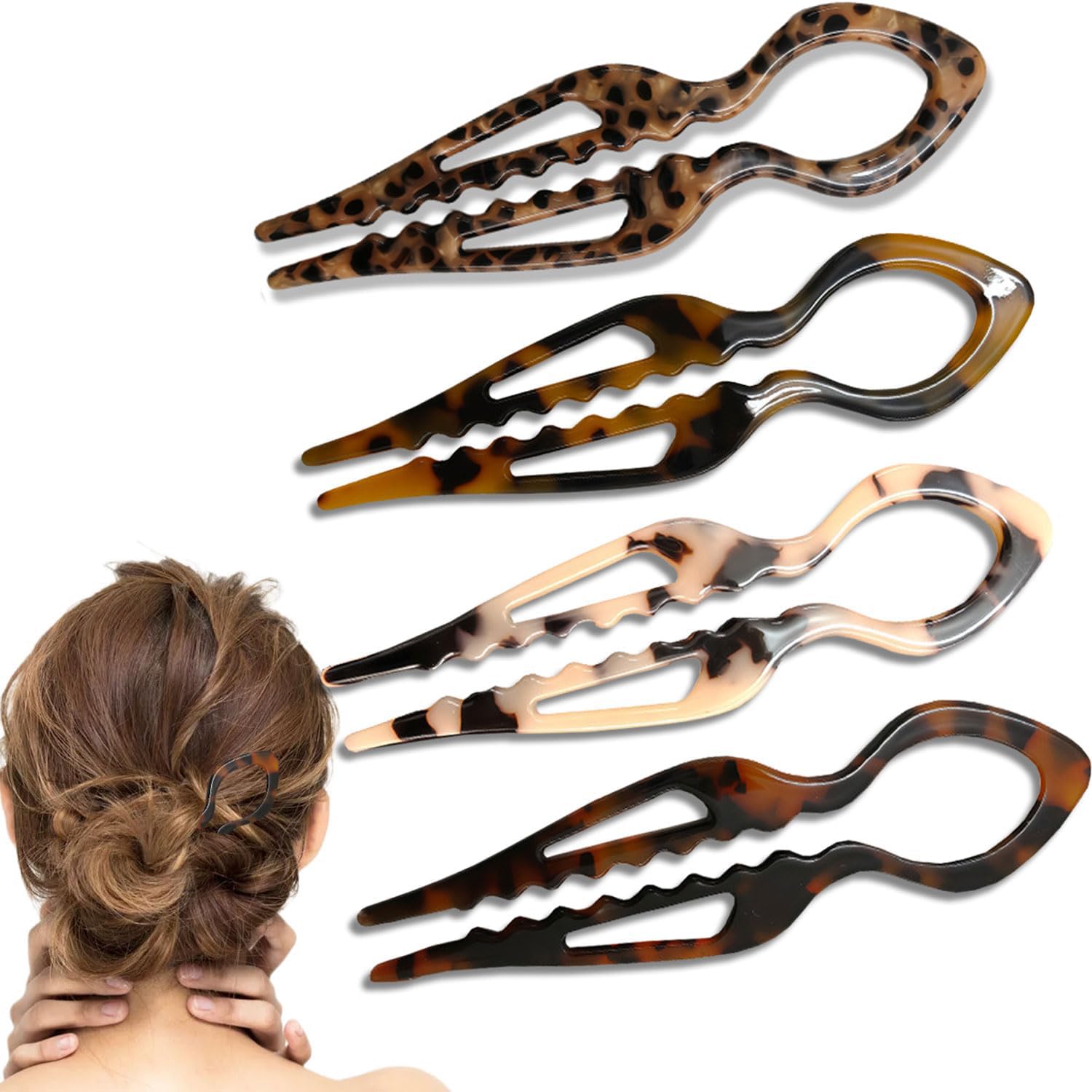 Prestige Hair Pins, 4PCS French Hair Pin for Women Girls, Double-Notch Locking Mechanism Anti-Loosening Hairpins,U-Shaped Hair Styling Pins Strong Hold Hair Fork for All Hair Types Wedding Prom(Set C)