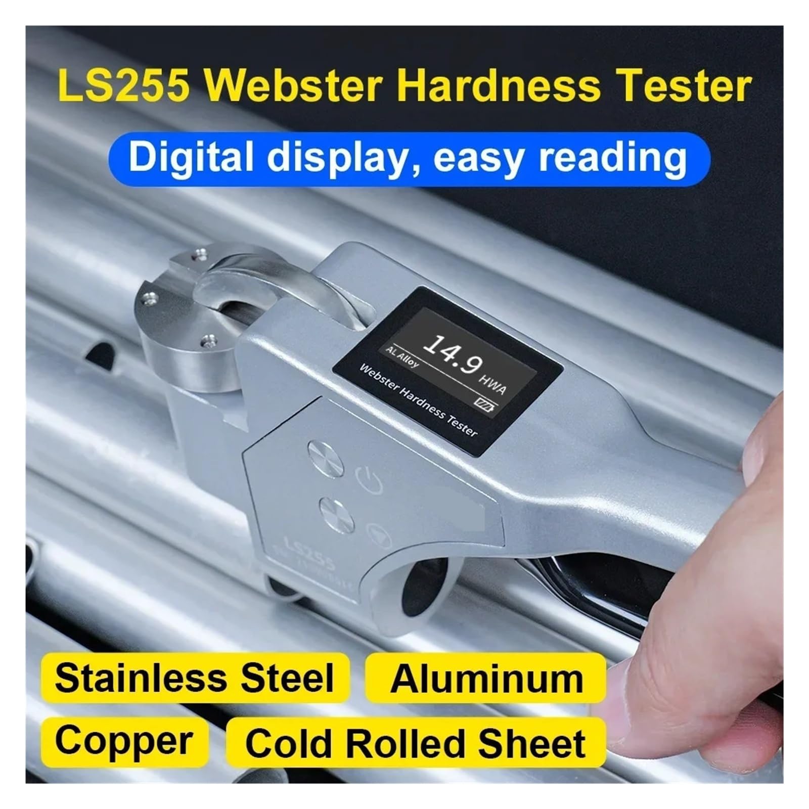 Resolución portátil LS255 de la aleación de aluminio del metal 0.1HWA del probador 0.6mm-8m m de la dureza de Digitaces Webster
