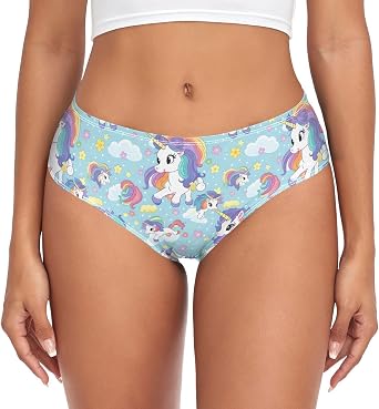 Womens Panties Cute Unicorn Flowers Woman Underwear Assorted Breathable Brief-XS