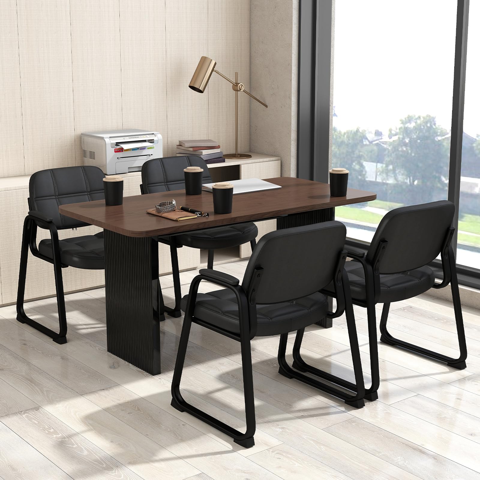 COSTWAY Set di 2 Sedie da Ufficio, Sedia per Sala d'Attesa con Struttura in Metallo, Braccioli Imbottiti, Sedia da Ospiti per Ufficio Riunioni, Portata 120 kg, Nero