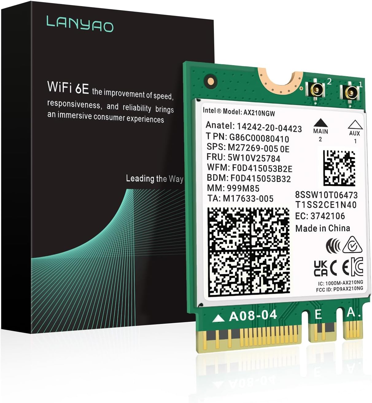 LANYAO WiFi 6E AX210 NGW Wireless Card M.2 2230/NGFF WiFi 6E Laptop Module with Bluetooth 5.3, 5400Mbps Tri-Band AX210 WiFi Chip Adapter, Ultra-Low Latency, Supports Windows 11/10 (64bit only)