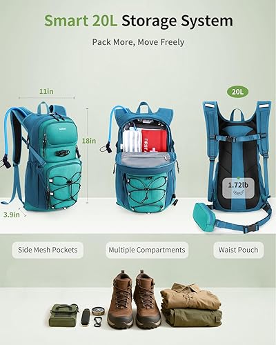 Miniatura 4 de ECOHUB Mochila de hidratación para hombres y mujeres, mochila ligera de senderismo de 20 litros con bolsa de agua de 2 L, paquete de hidratación