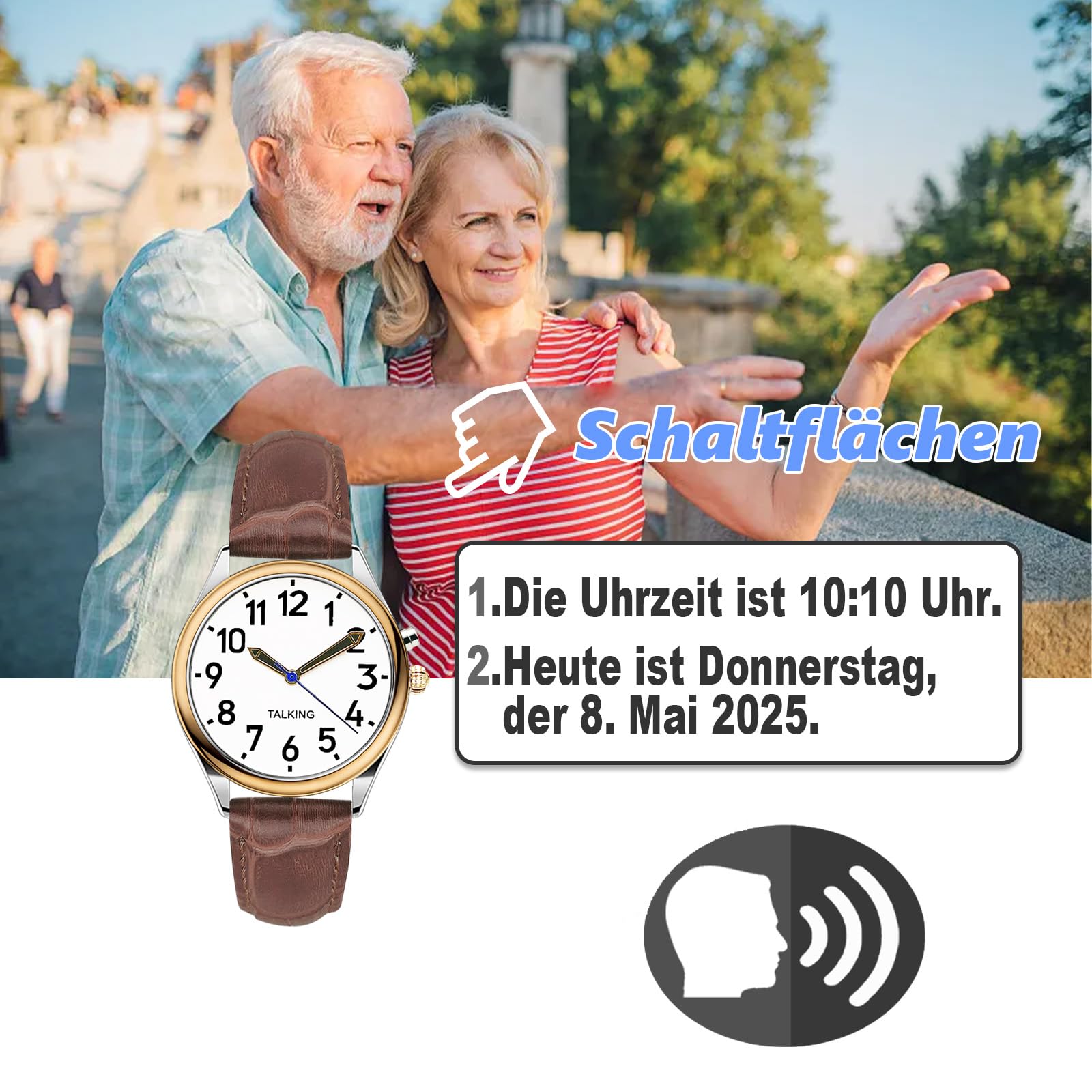 Sprechende Uhr für Damen für Blinde Senioren mit Sehbehinderung, Laute und klare Stimme,Spricht Deutsch