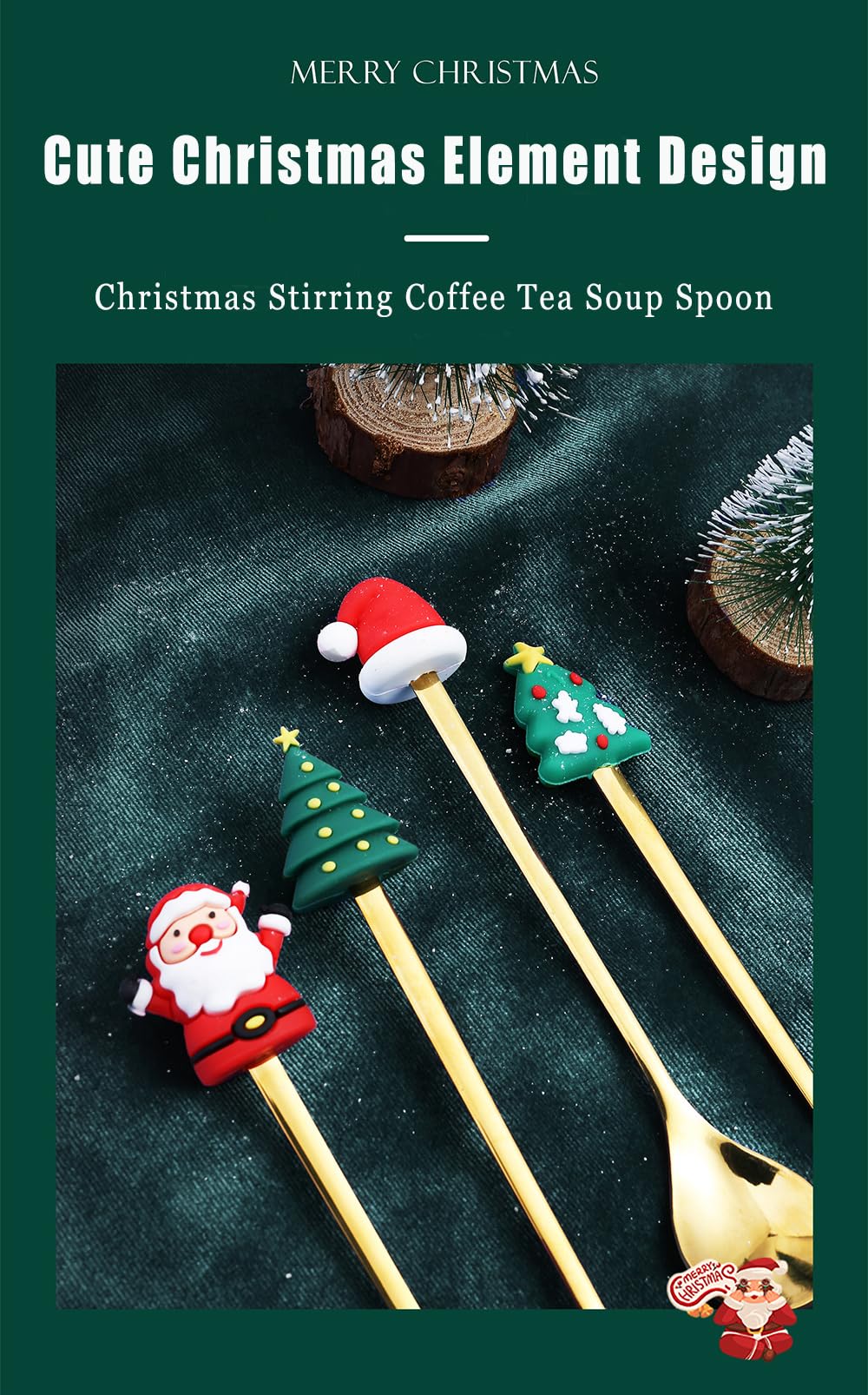 Lot de 10 cuillères à café de Noël en acier inoxydable avec pendentif