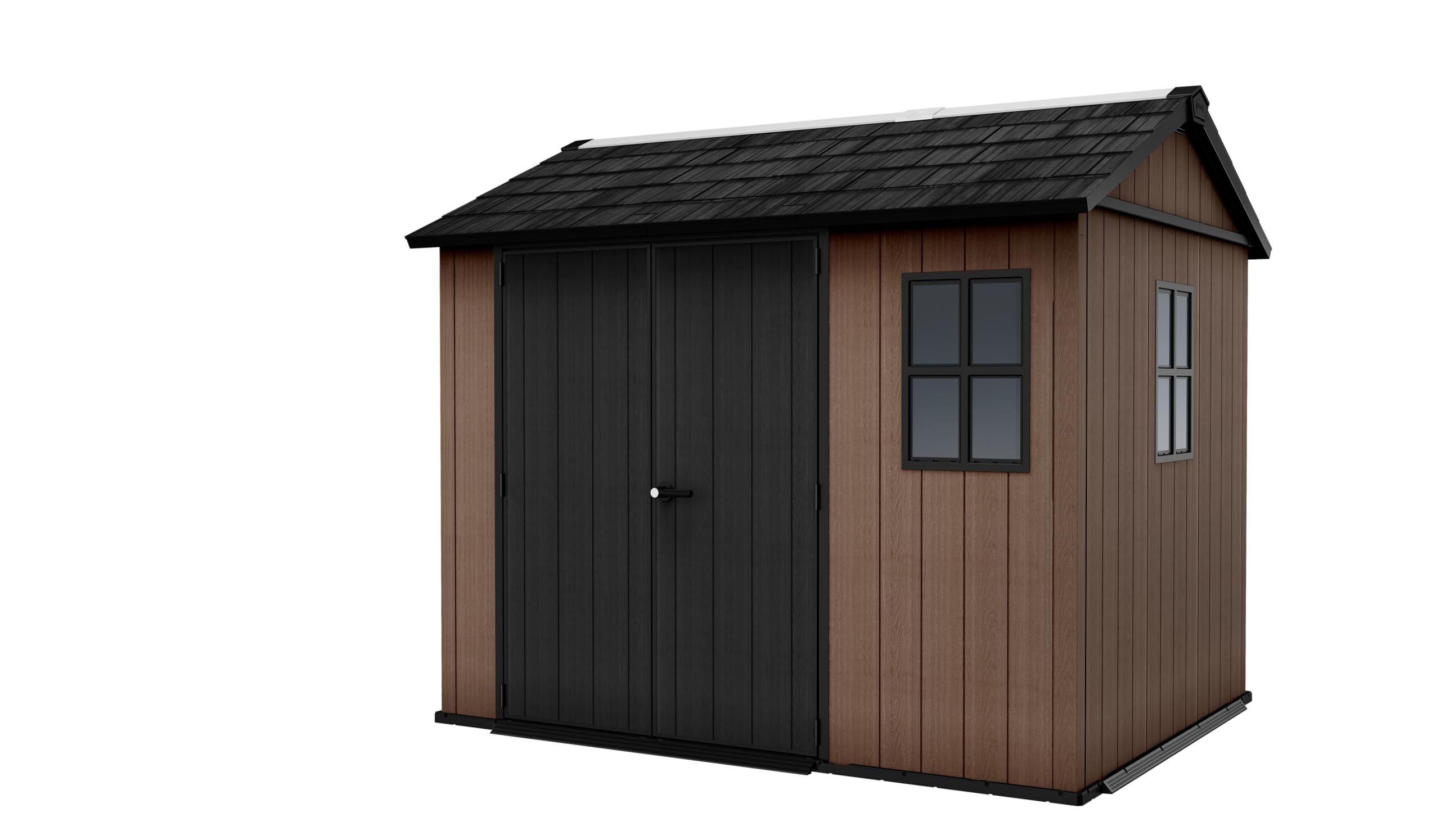 Keter Casetta da Giardino Newton 759/975, Effetto Legno Naturale, Porte e Finestre Orientabili, Marrone, 5,2 m², 230x287x246H cm