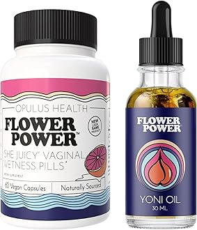Flower Power – She Juicy Vaginal Moisturizer & Yoni Oil – Feminine Health Bundle with Slippery Elm Bark – Natural Moisturizing and Balance Solution for pH, Dryness, and Intimate Care – Made in USA