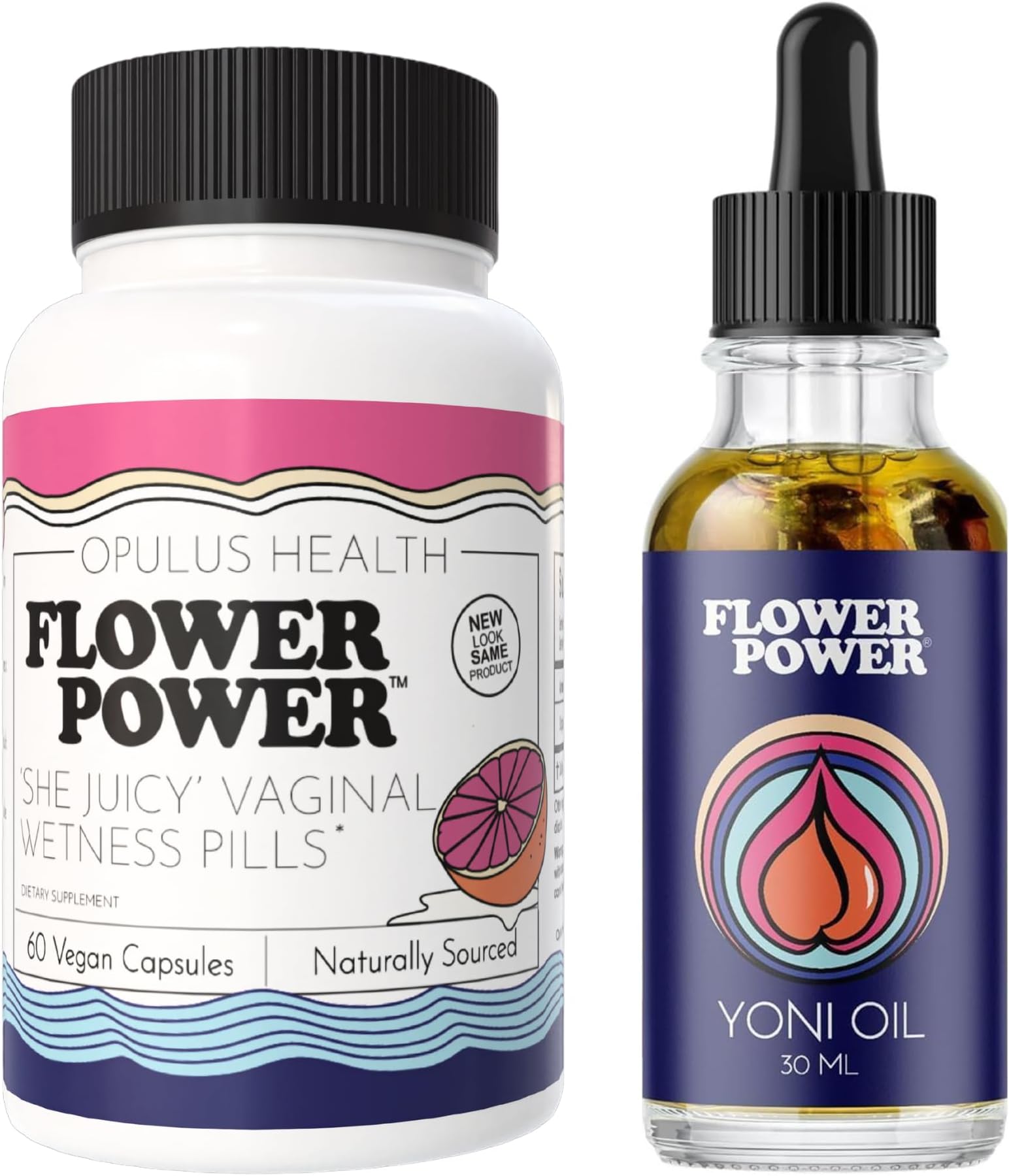 Flower Power – She Juicy Vaginal Moisturizer & Yoni Oil – Feminine Health Bundle with Slippery Elm Bark – Natural Moisturizing and Balance Solution for pH, Dryness, and Intimate Care – Made in USA