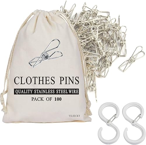 Miniatura 1 de Pinzas para la ropa para ropa, paquete de 100 pines de acero inoxidable duraderos a granel, abrazadera resistente, clavijas de alambre de metal con