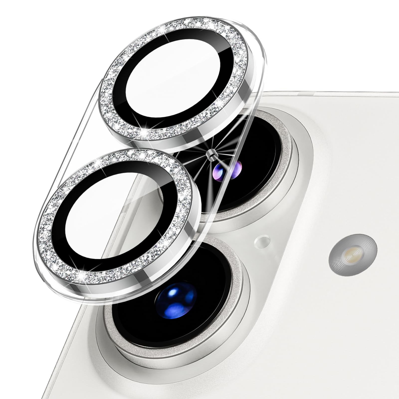Podick カメラフィルム iPhone 17 用 カメラカバー キラキラ 9H強化ガラス アルミ合金 アイフォン17用 カメラ保護 ピカピカ キズ防止 耐衝撃 高透過率 黒縁取り 露出オーバー防止 極薄 いphone17レンズカバー プロテクター シルバー