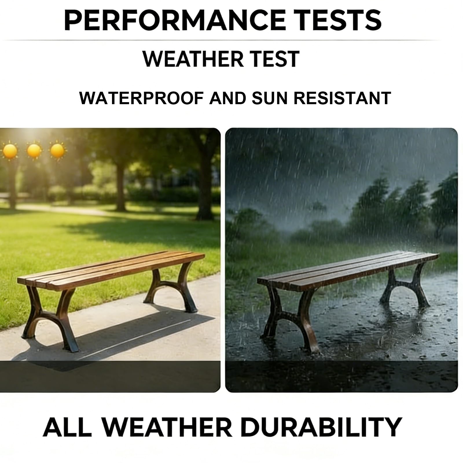 Banco Jardin Exterior Impermeable con Estructura de Madera Maciza y Hierro Fundido, Capacidad de Carga 380 Kg, Ideal para Parques(Beige,180x43x39cm/71x17x15in)